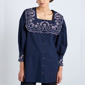 Damson Madder Mala embroidered mini dress- navy